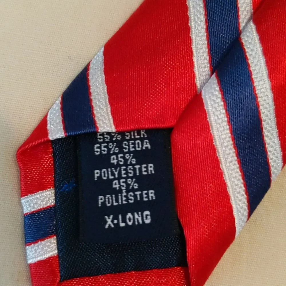 Saddlebred Red White Blue Diagonal Stripe Polyester Silk Tie Necktie Mens X-Long